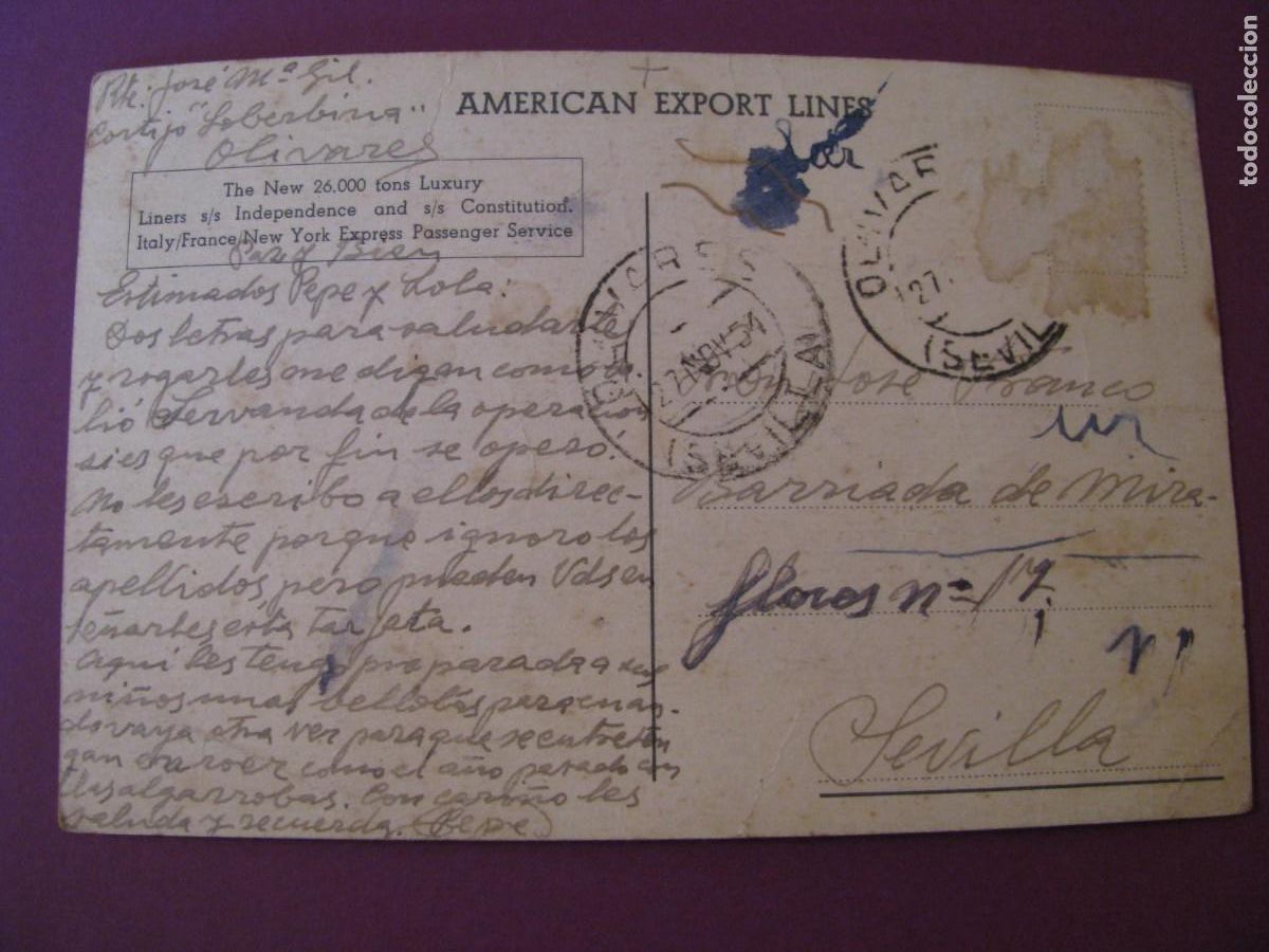 Postales: POSTAL DE AMERICAN EXPORT LINES. INDEPENDENCE Y CONSTITUTION. CIRCULADA 1954 - Foto 2