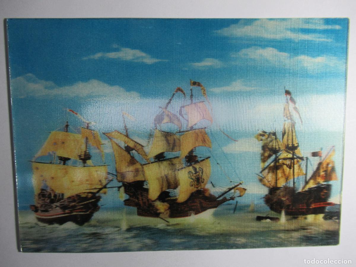 Postales: 3 Barcos Carabela - Postal en 3D - Foto 1