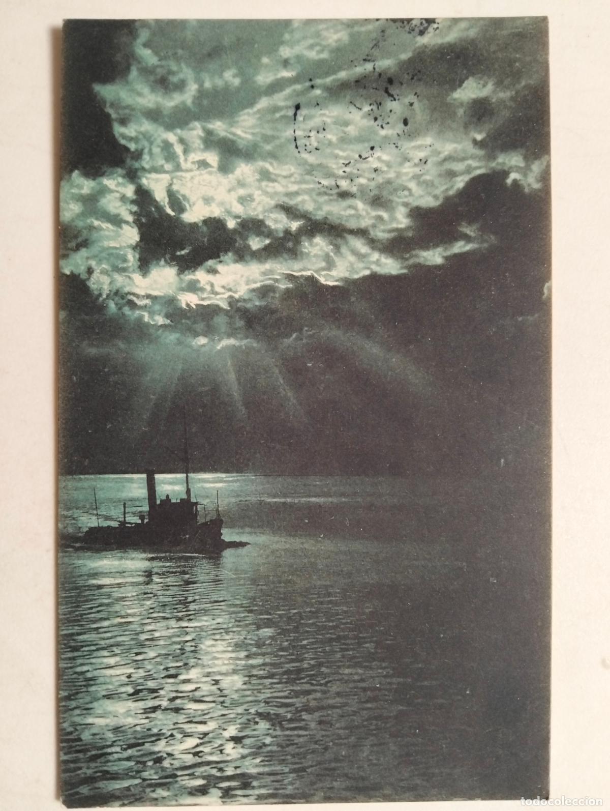 Postales: POSTAL BARCO NAVEGANDO DE NOCHE - Foto 1