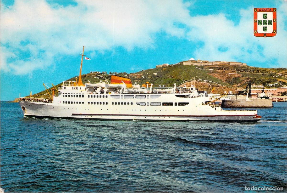 Postales: Postal de Ceuta: Salida del Transbordador y Monte Hacho - Foto 1