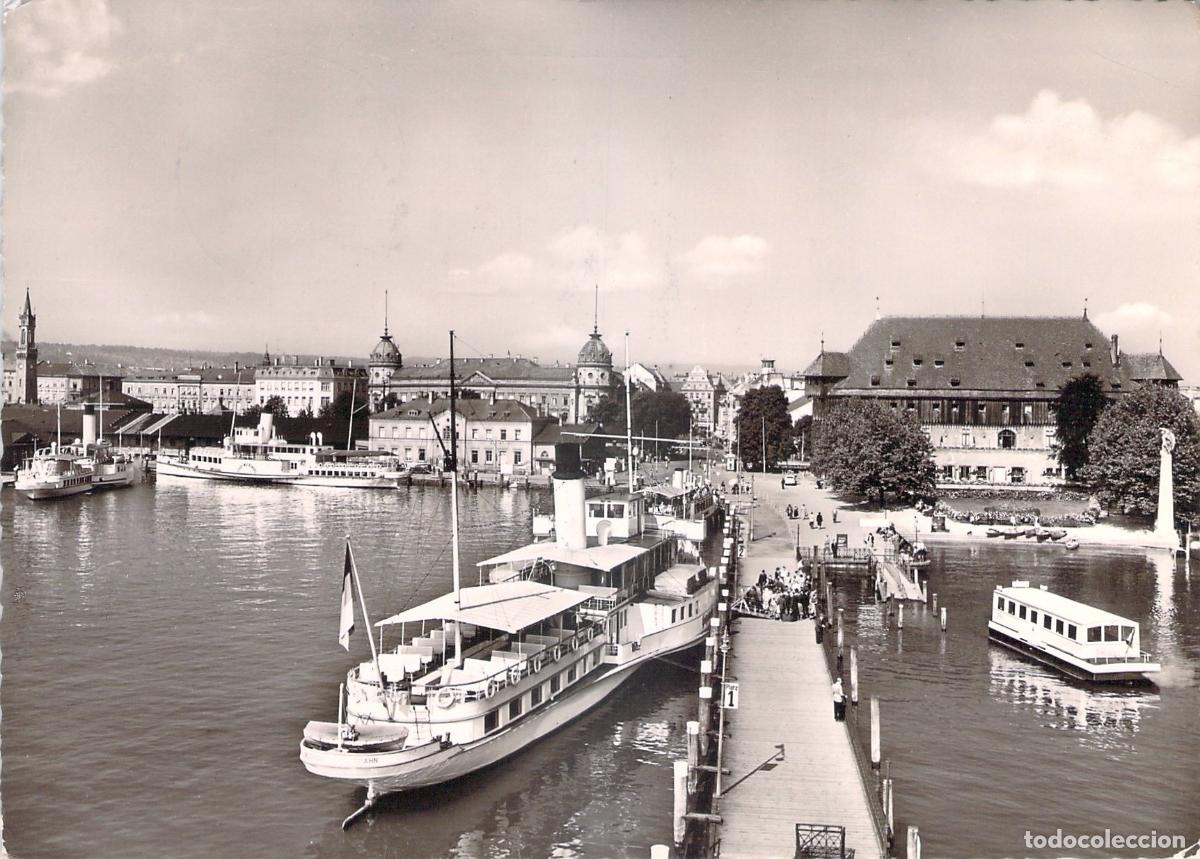Postales: Postal de Konstanz, Alemania - Puerto y Edificio Konzil en el Bodensee - Foto 1
