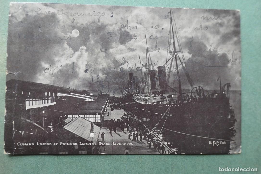 Postales: Postal famosos transatl&aacute;nticos de la compa&ntilde;&iacute;a Cunard atracados en el Princes Landing Stage.