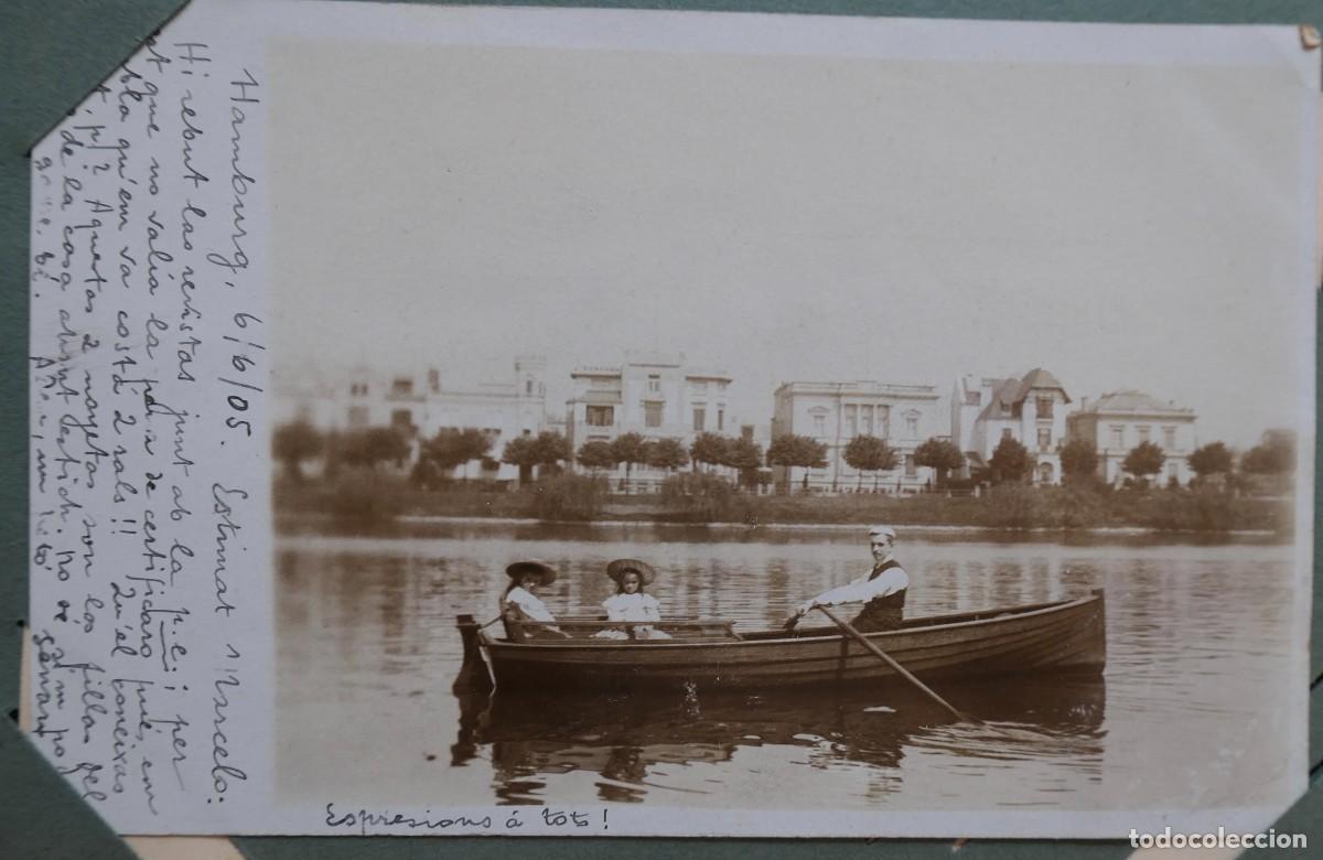 Postales: Postal en un bote por uno de los lagos de Hamburgo (probablemente el Aussenalster)1905