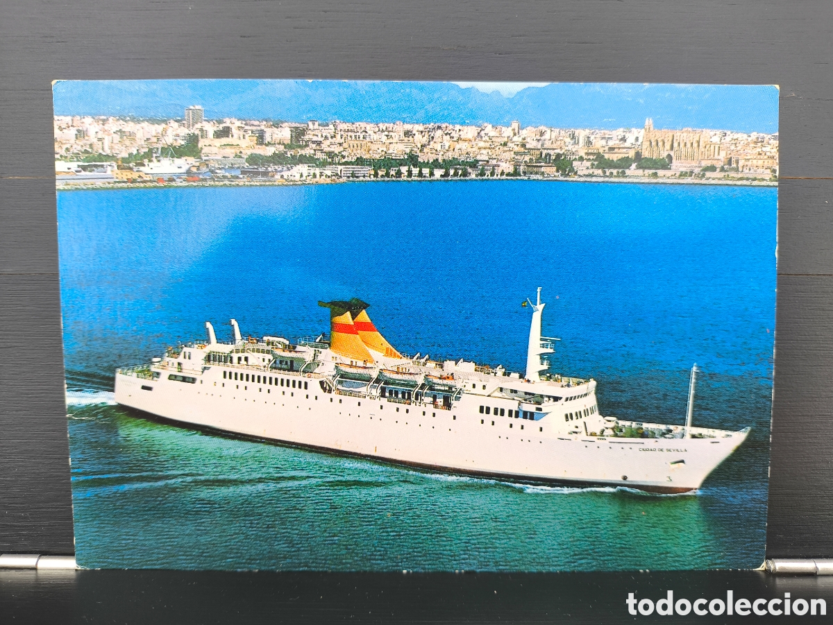 Postales: Postal fotogr&aacute;fica barco buque ferry Ciudad de Sevilla Serie Canguro Compa&ntilde;&iacute;a Trasmediterr&aacute;nea