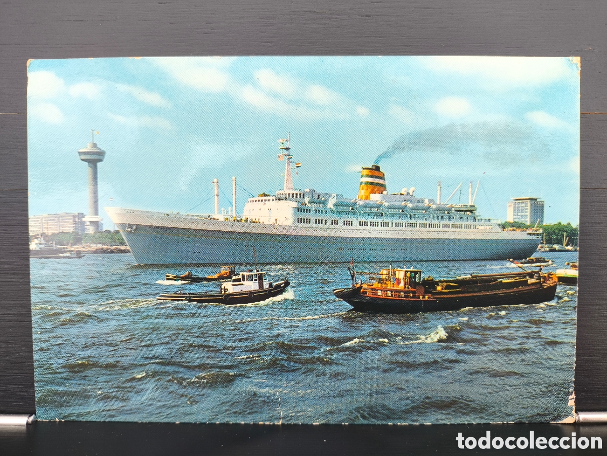 Postales: Postal fotogr&aacute;fica barco buque trasatl&aacute;ntico S.S. Statendam Holland America Line Puerto de Rotterdam