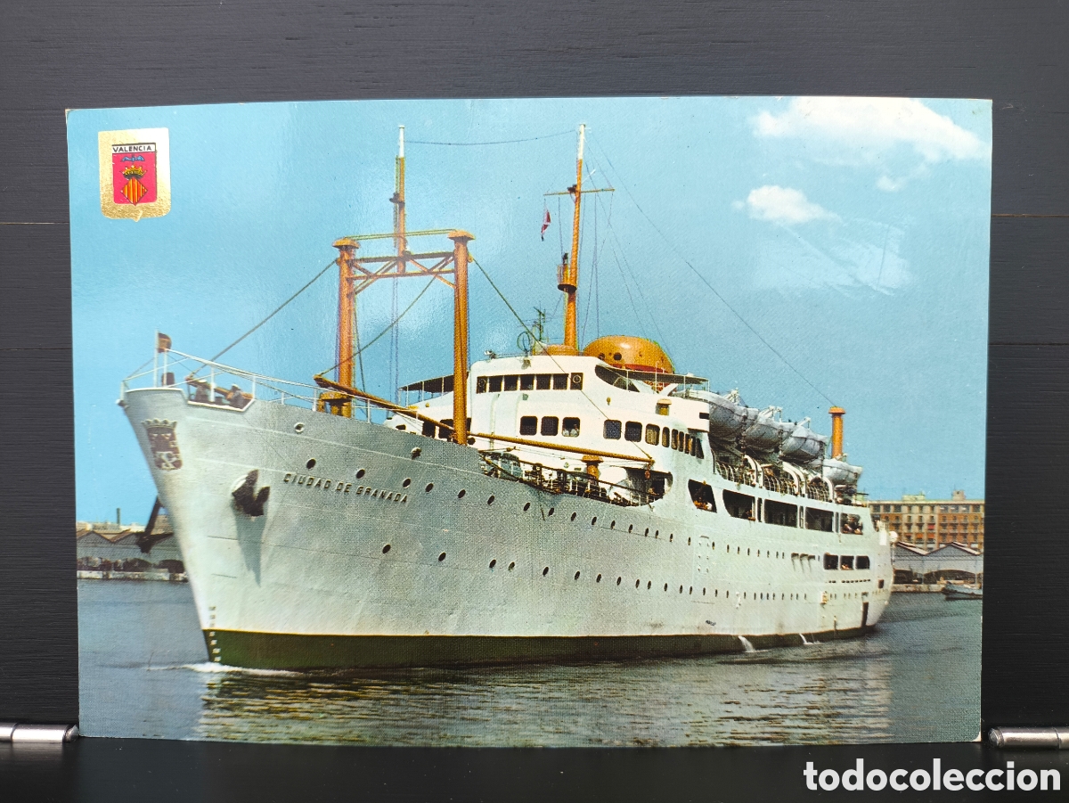 Postales: Postal barco buque ferry Ciudad de Granada Detalle del Puerto Valencia Ed. Escudo de Oro 1136