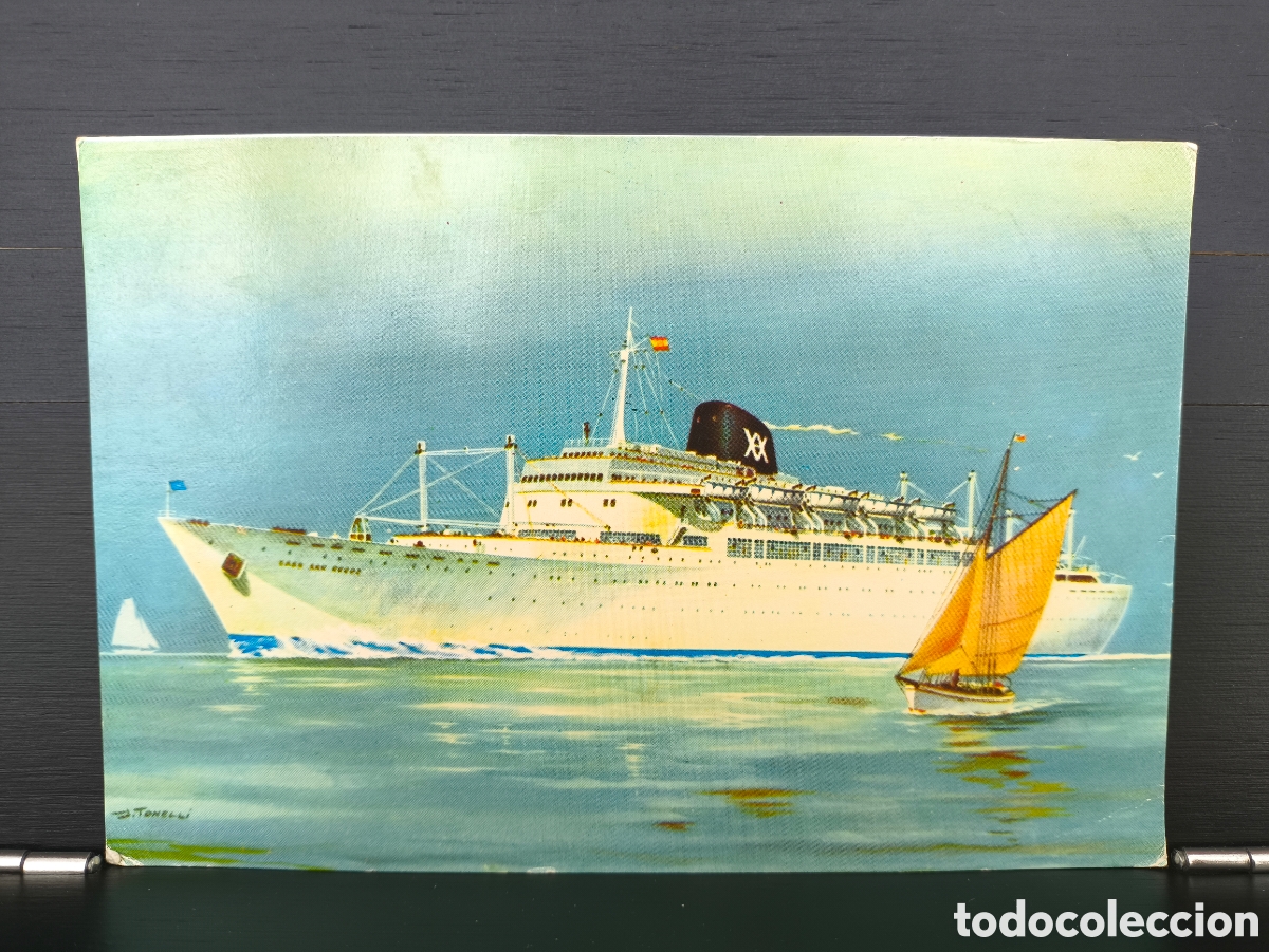 Postales: Postal ilustrada barco buque transatl&aacute;ntico Cabo San Roque compa&ntilde;&iacute;a Ybarra y C&iacute;a. Ilustrador Tonelli