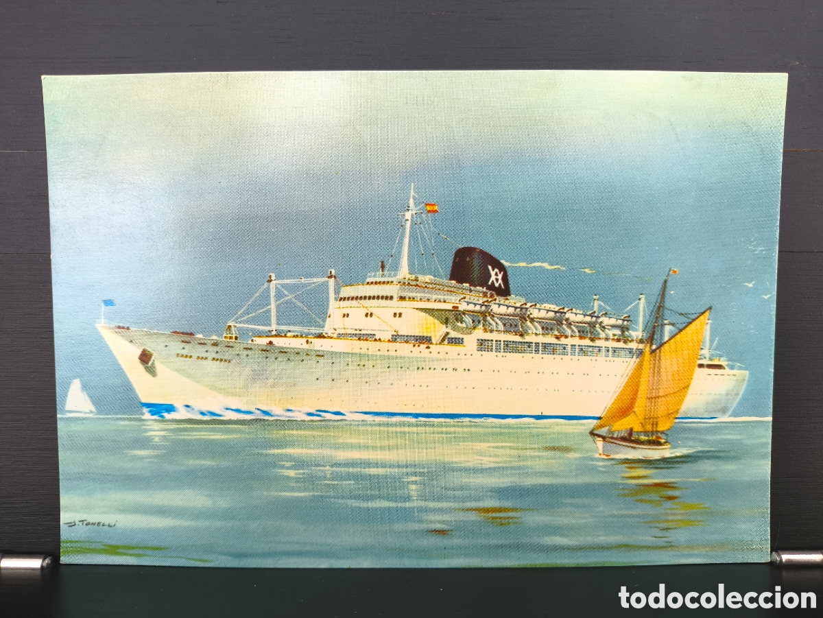 Postales: Postal ilustrada barco buque transatl&aacute;ntico Cabo San Roque compa&ntilde;&iacute;a Ybarra y C&iacute;a. Ilustrador Tonelli
