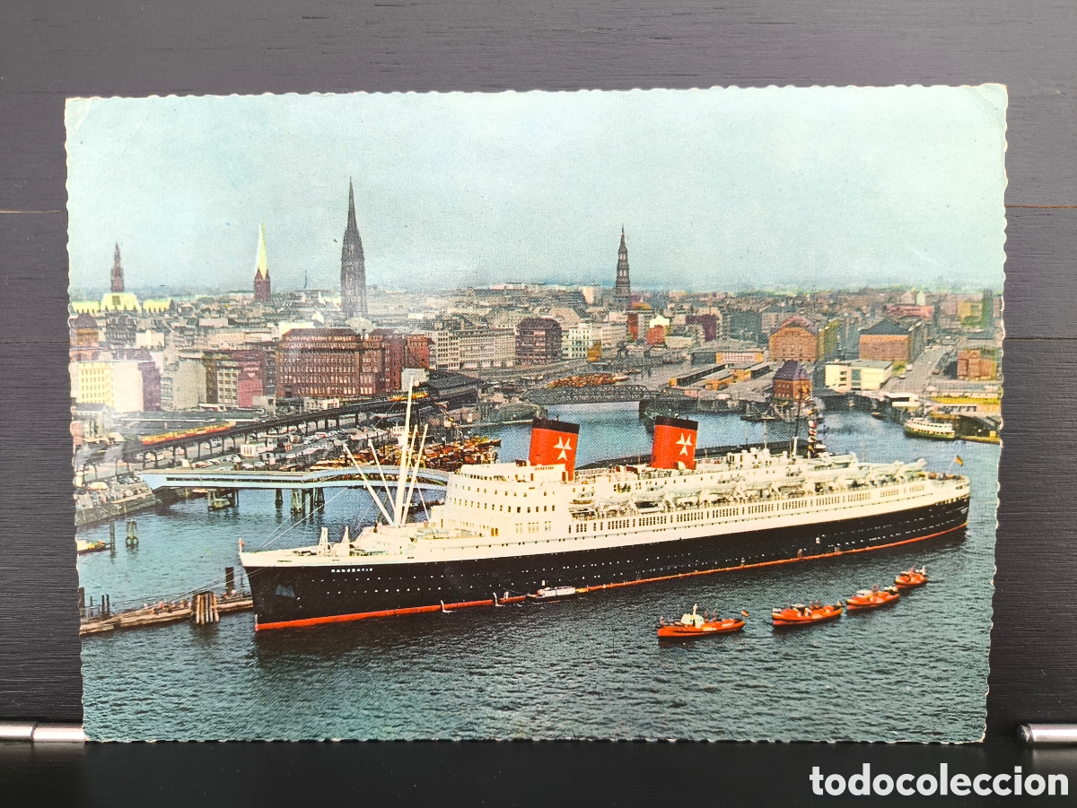 Postales: Postal barco buque transatl&aacute;ntico Hanseatic Compa&ntilde;&iacute;a Hamburg Atlantic Line Puerto de Hamburgo