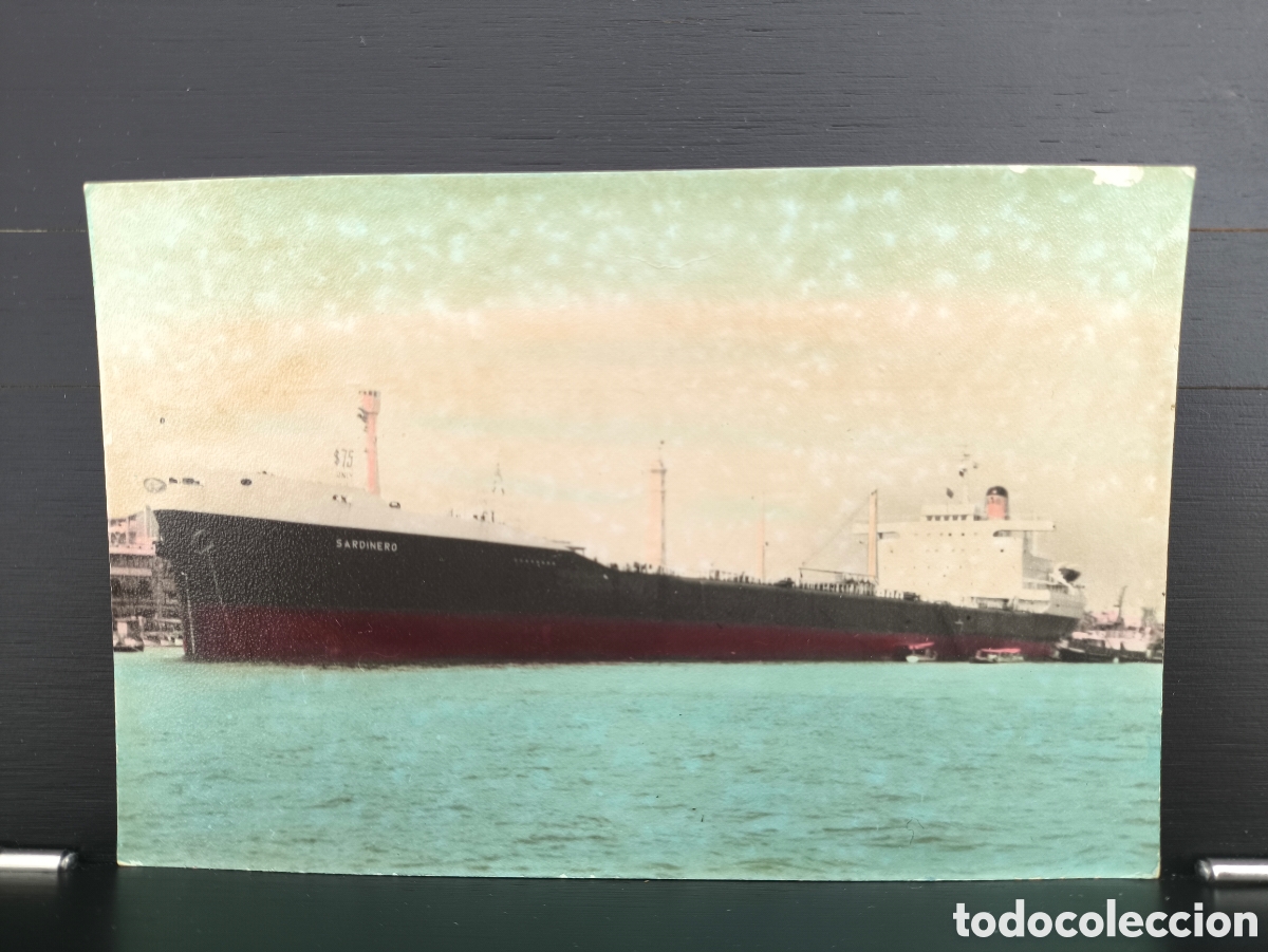 Postales: Antigua fotograf&iacute;a coloreada barco buque petrolero B.T. Sardinero puerto Port Said Egipto