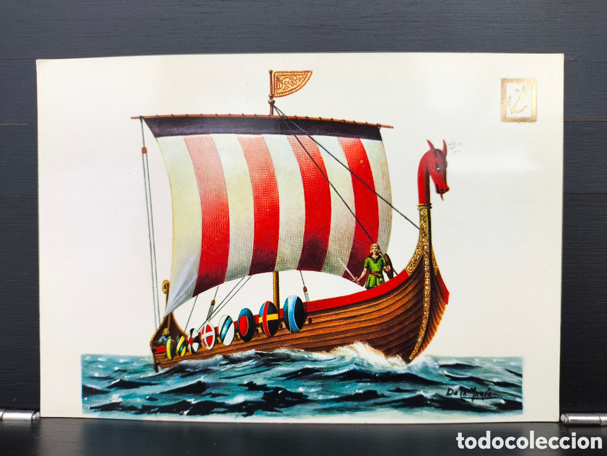 Postales: Postal Drakkar normando flota invasi&oacute;n Guillermo el Conquistador Historia del Mar 4 Escudo de Oro