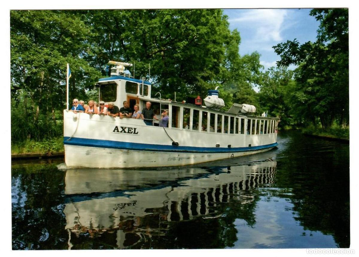 Postales: Barco fluvial AXEL navegando entre Karlskrona y N&auml;ttraby (Suecia). Ed. Videveks Foto, 454. Nueva.