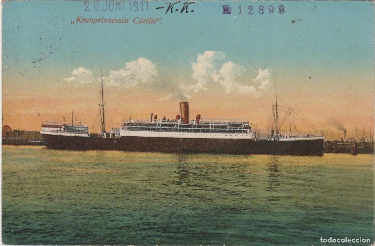 Postales: Buque de pasajeros crucero Kronprinzessin Cecilie. HAPAG. Santander. Emigraci&oacute;n a Cuba.