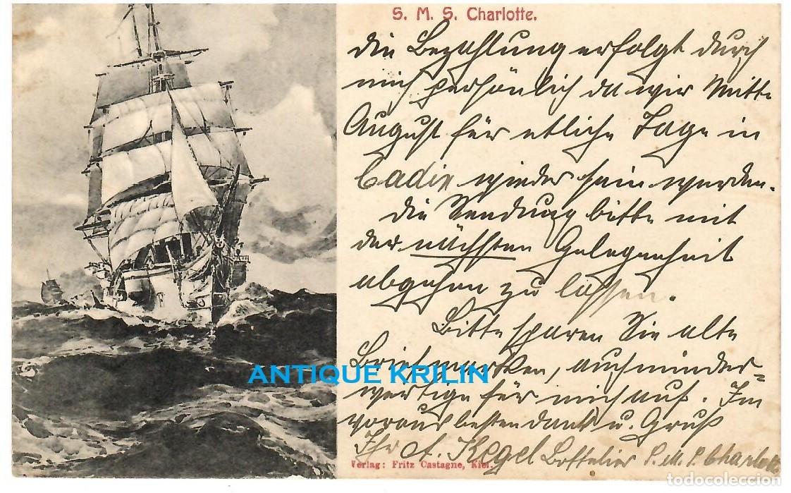 Postales: S.M-S. CHARLOTTE / EDICION FRITZ CASTAGNE / FRANQUEADA EN 1908