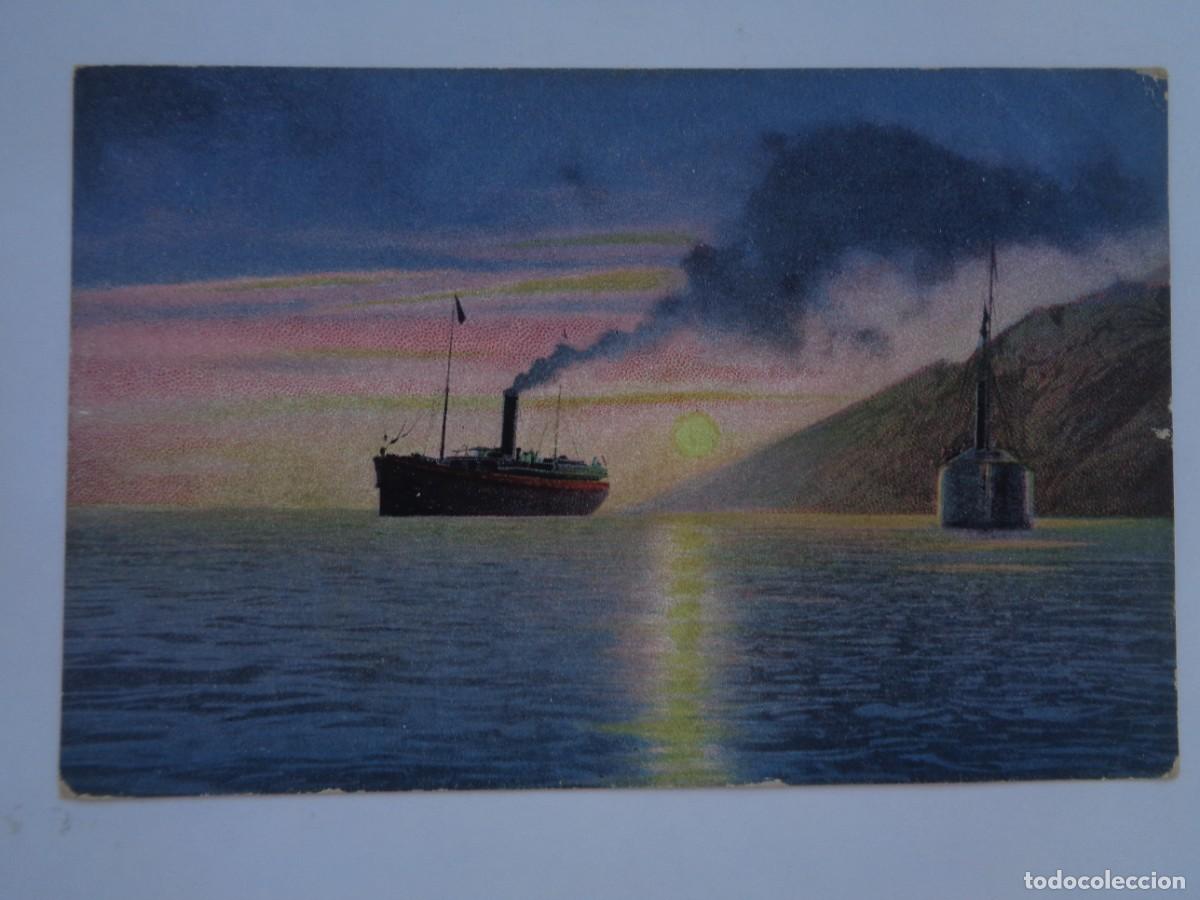 Postales: POSTAL DE UN BARCO POR NORUEGA , PUESTA DE SOL . PRINCIPIOS DE SIGLO