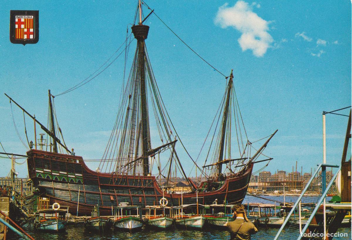Postales: CARABELA SANTA MARIA - BARCELONA PUERTO - ESCUDO DE ORO N&ordm;819 - S/C
