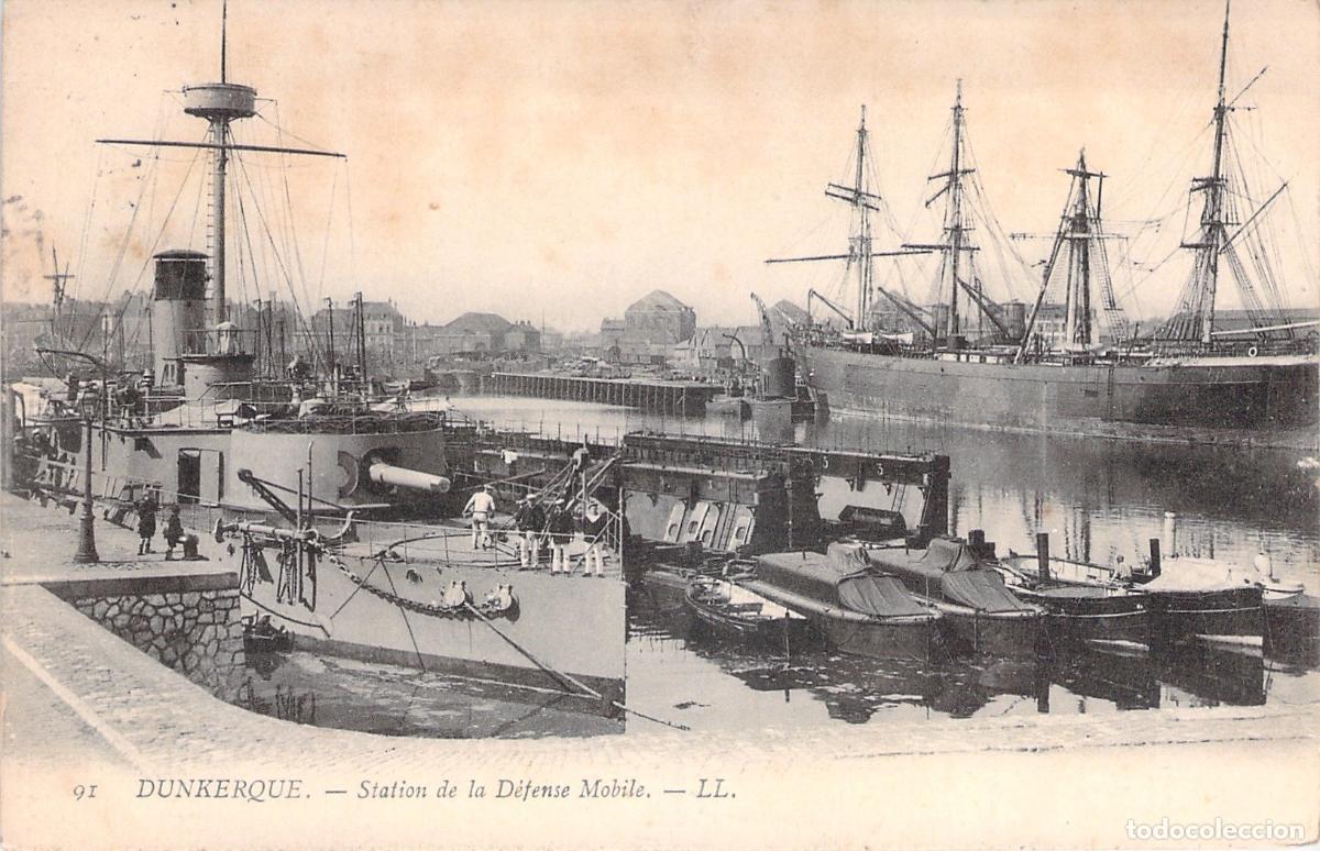 Postales: Postal de Dunkerque, Estaci&oacute;n de la Defensa M&oacute;vil con Barcos en Puerto