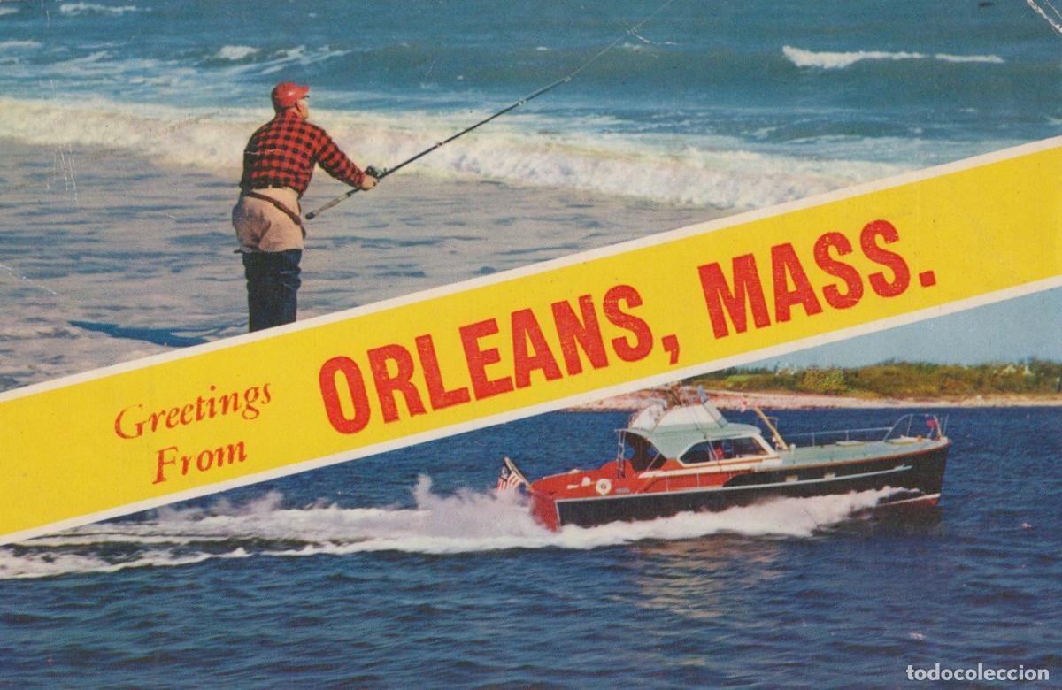 Postales: USA Orleans Man Surf Fishing Motorboat Coastal View *YAE323