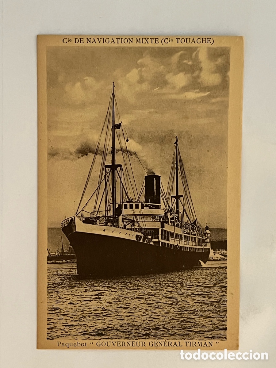 Postales: BARCO.. Postal Paquebot GOUVERNEUR GENERAL TIRMAN.. Cie DE NAVIGATION MIXTE (Cie TOUACHE)