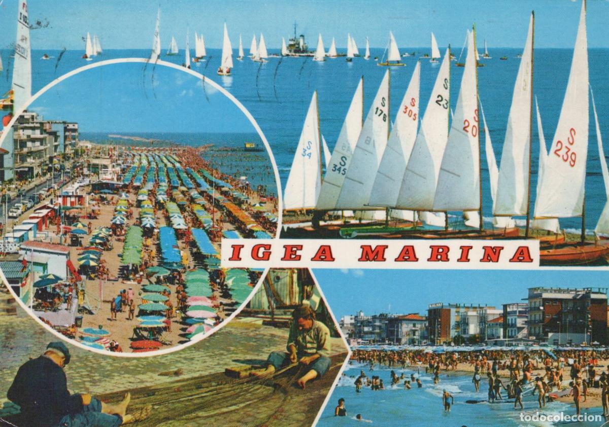 Postales: Italy Igea Marina Beach Scene With Sailboats and Bathers *YAM943