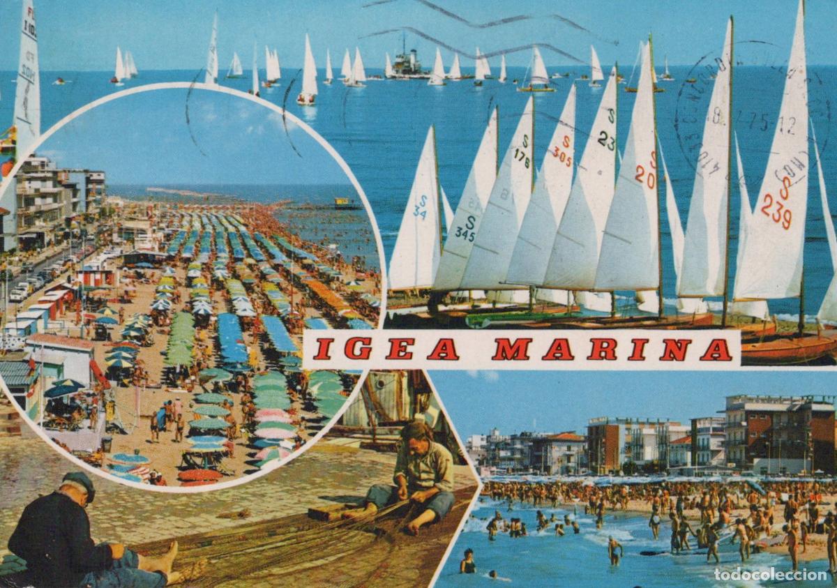 Postales: Italy Igea Marina Beach Scene Sailboats and Fisherman *YAM994
