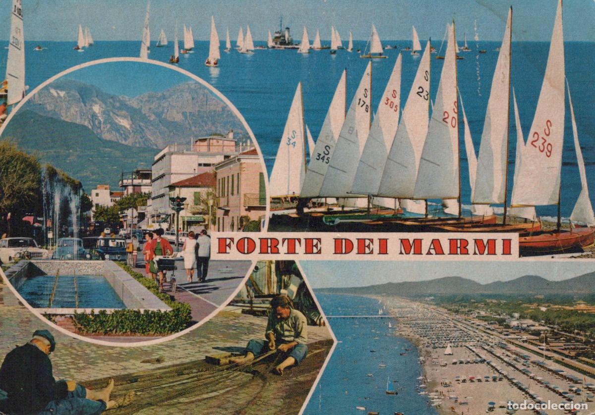 Postales: Italy Forte Dei Marmi Sailboats Beach Fountain and Fisherman *YAN524