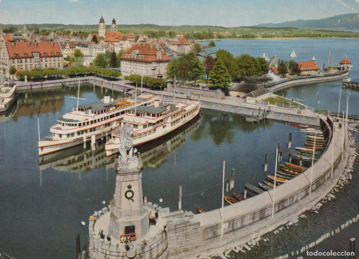 Postales: Germany Lindau Bodensee Harbor With Lighthouse Lion Statue Ships *YAN436