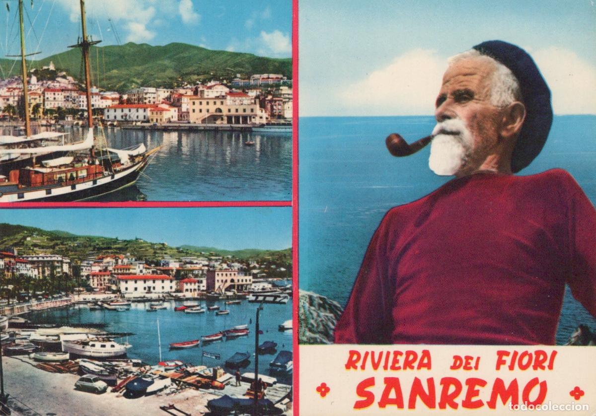 Postales: Italy Sanremo Riviera Dei Fiori Coastal Town Harbor Old Fisherman *YAP296