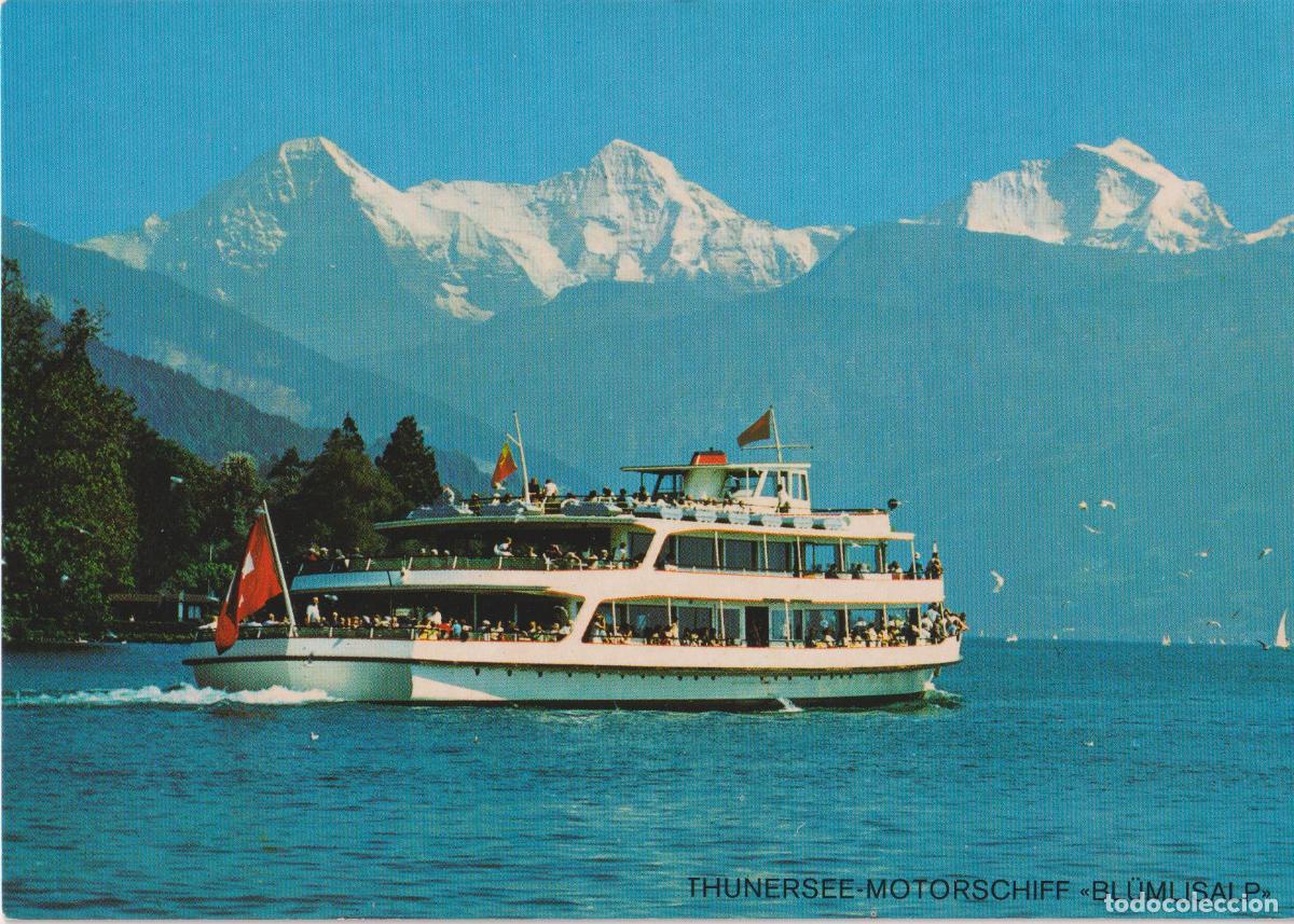Postales: SUIZA, LAGO THUN, BARCO A MOTOR BL&Uuml;MLISALP &ndash; COLOR PHOTO GEYGER &ndash; S/C