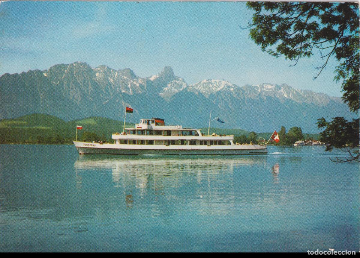 Postales: SUIZA, BARCO DE PASAJEROS M/S JUNGFRAU NAVEGANDO POR EL LAGO DE THUN &ndash; S/C