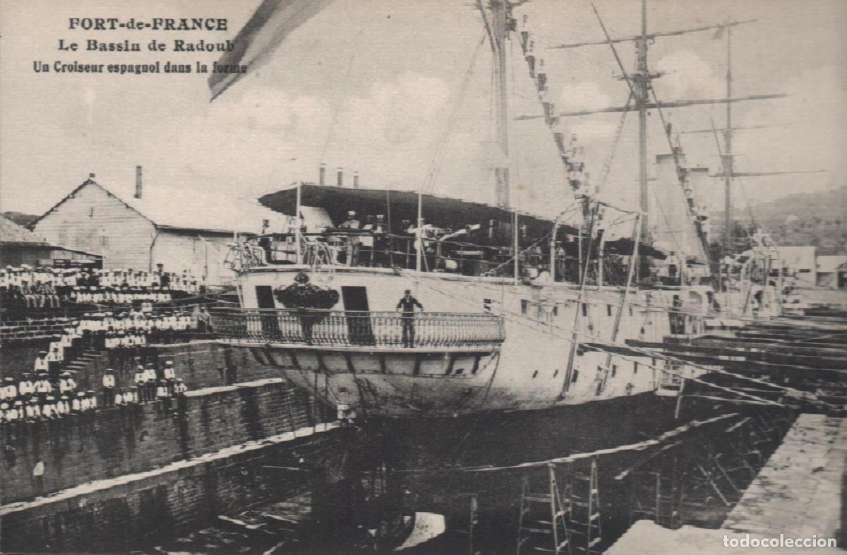 Postales: 1896-98 Ferrol Crucero Alfonso XII enun dique Martinica.Muchos tripulantes eran del Ferrol,Santander
