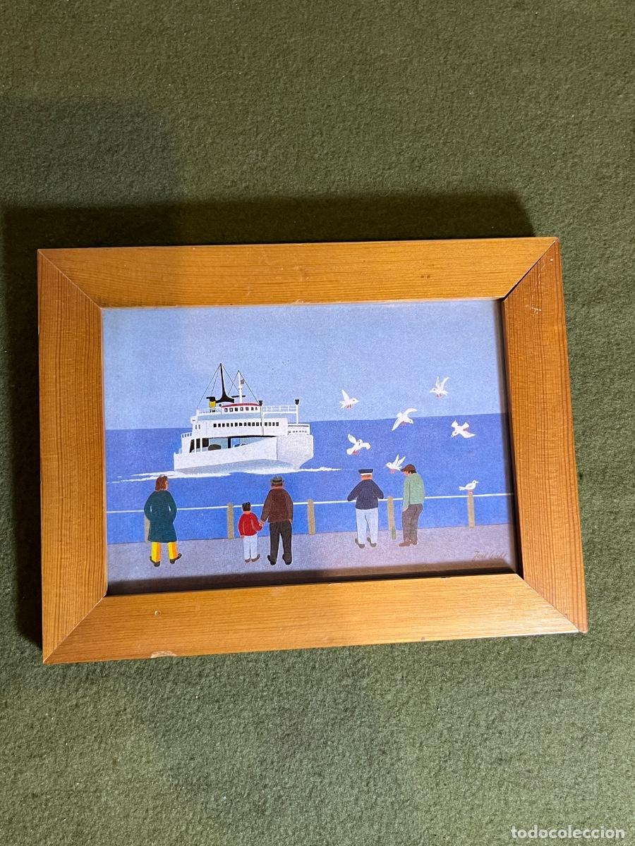 Postkarten: Cuadro enmarcado Josef Wahl 1974 &ndash; Puerto con barco y gaviotas &ndash; Postal art&iacute;stica Wiechmann Bildkart