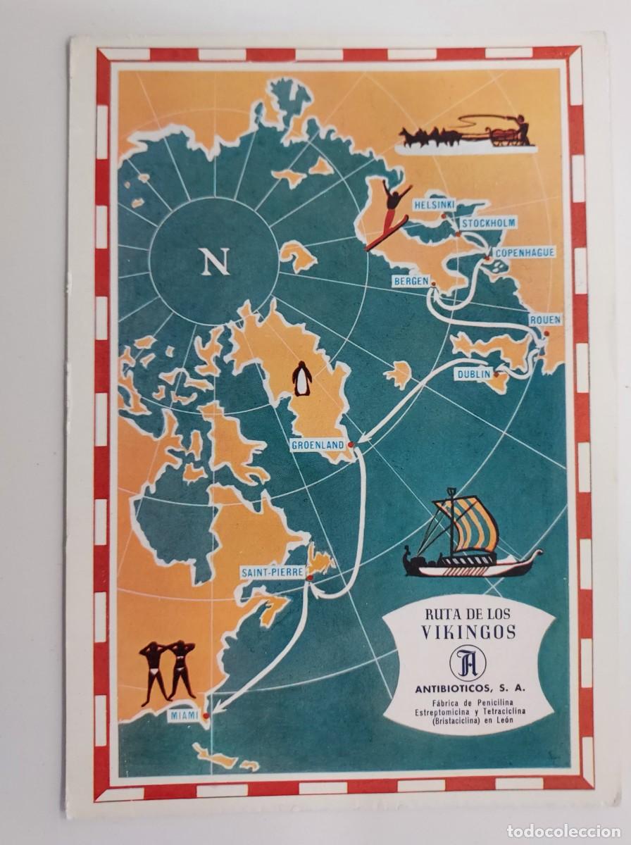 Postales: POSTAL BARCOS. RUTA DE LOS VIKINGOS. CIRCULADA HELSINKI FINLANDIA ANTIBIOTICOS PUBLICIDAD FARMACIA