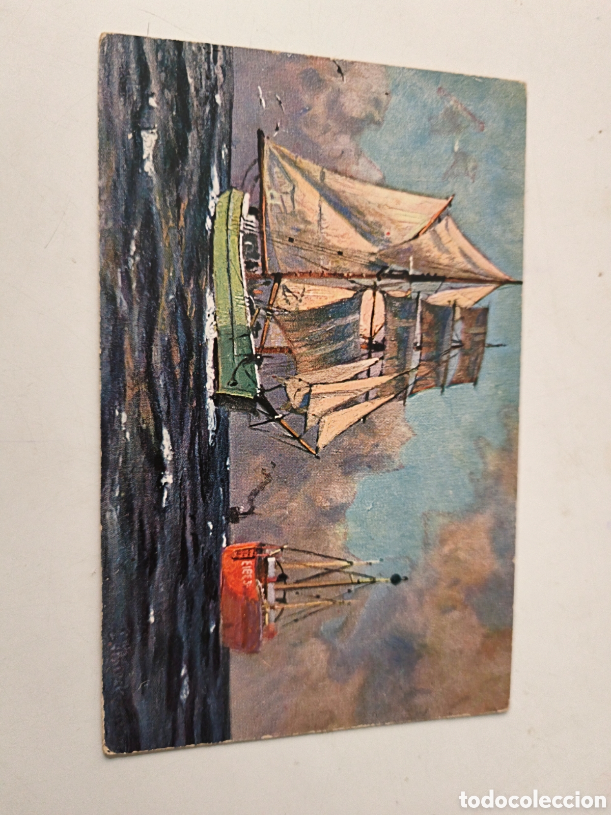 Cartoline: Postal Barcos de vela verde