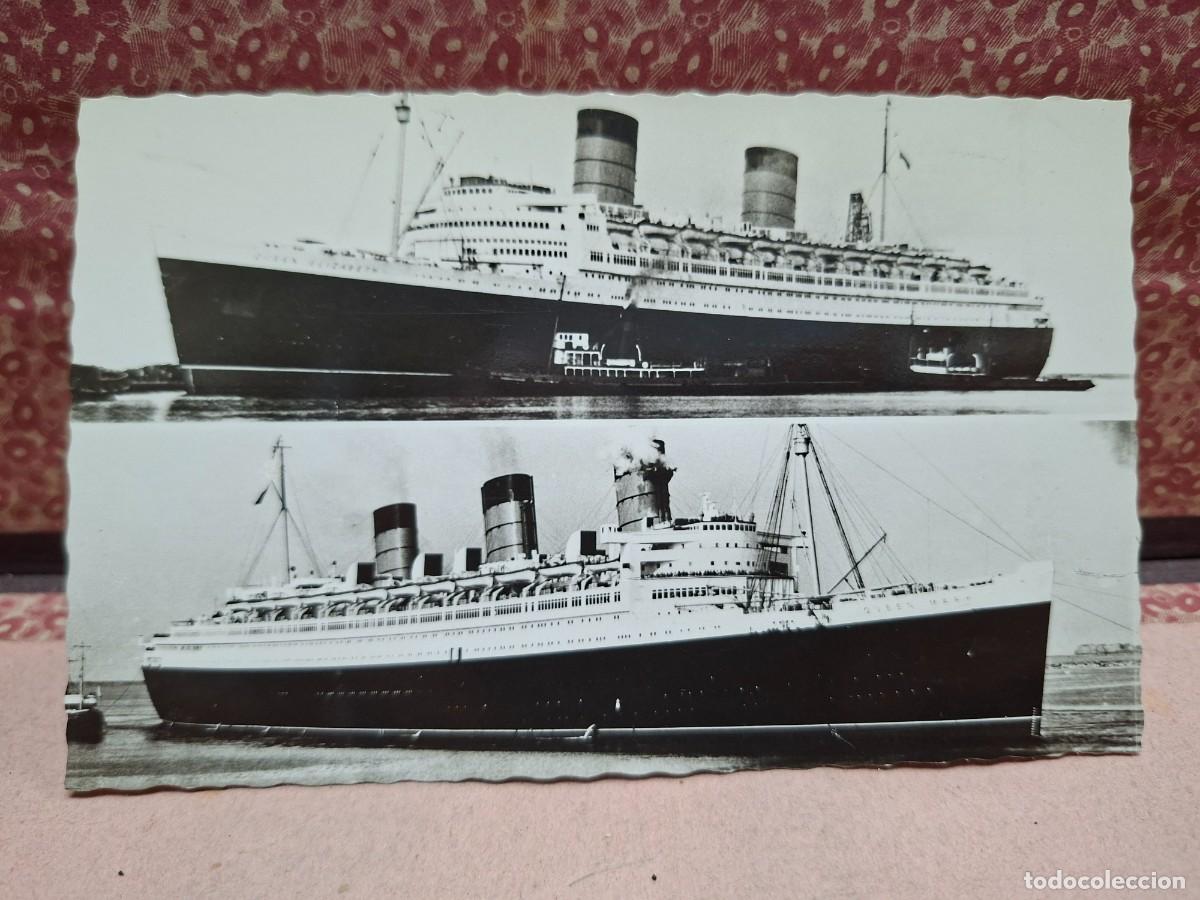 Cartoline: ANTIGUA POSTAL BARCOS PAQUEBOT QUEEN ELIZABETH Y QUEEN MARY CHERBOURG