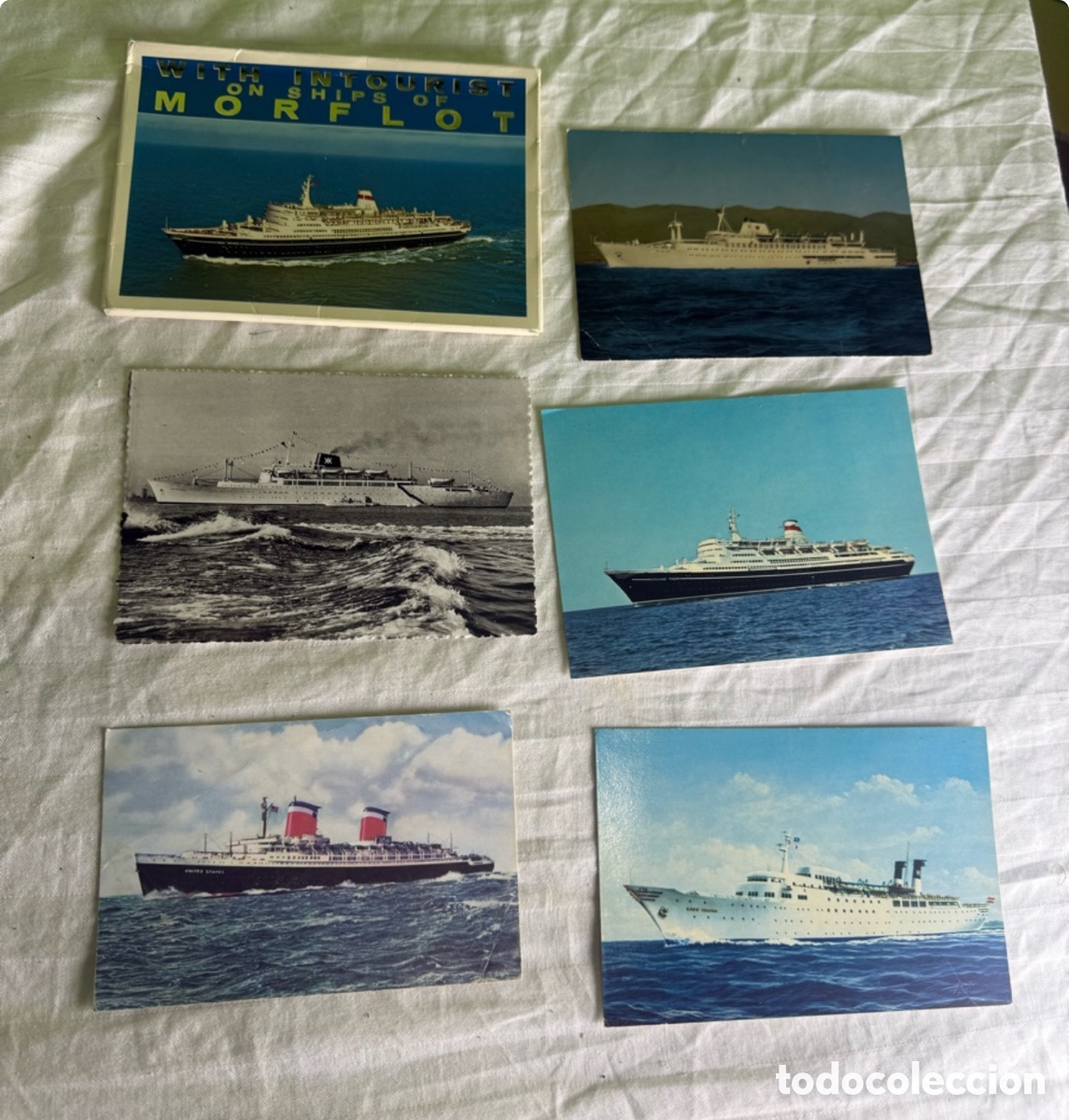 Postais: Lote 5 postales antiguas de buques y transatl&aacute;nticos &ndash; A&ntilde;os 50-80