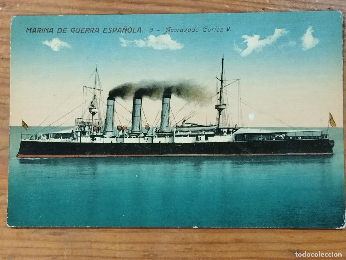Postales: Tarjeta Postal Antigua - Marina de Guerra Espa&ntilde;ola: Acorazado Carlos V (N&ordm; 3)