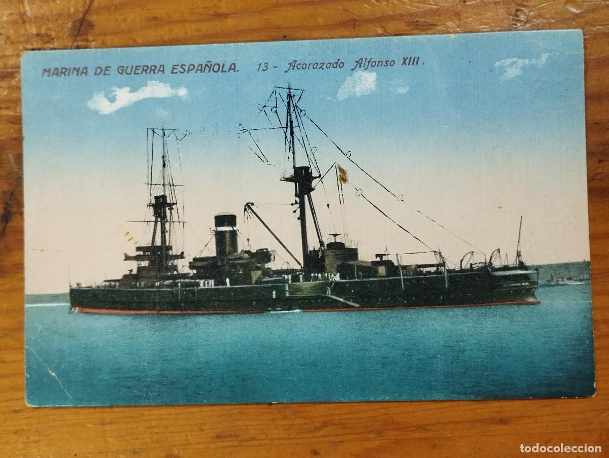Postales: Tarjeta Postal Antigua - Marina de Guerra Espa&ntilde;ola: Acorazado Alfonso XIII (N&ordm; 13)