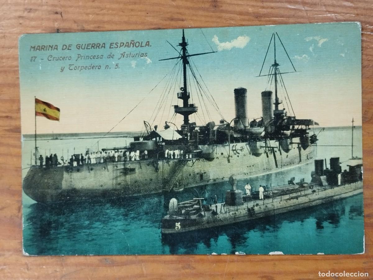 Postales: Tarjeta Postal Antigua - Marina de Guerra Espa&ntilde;ola: Crucero Princesa de Asturias y Torpedero (N&ordm; 17)