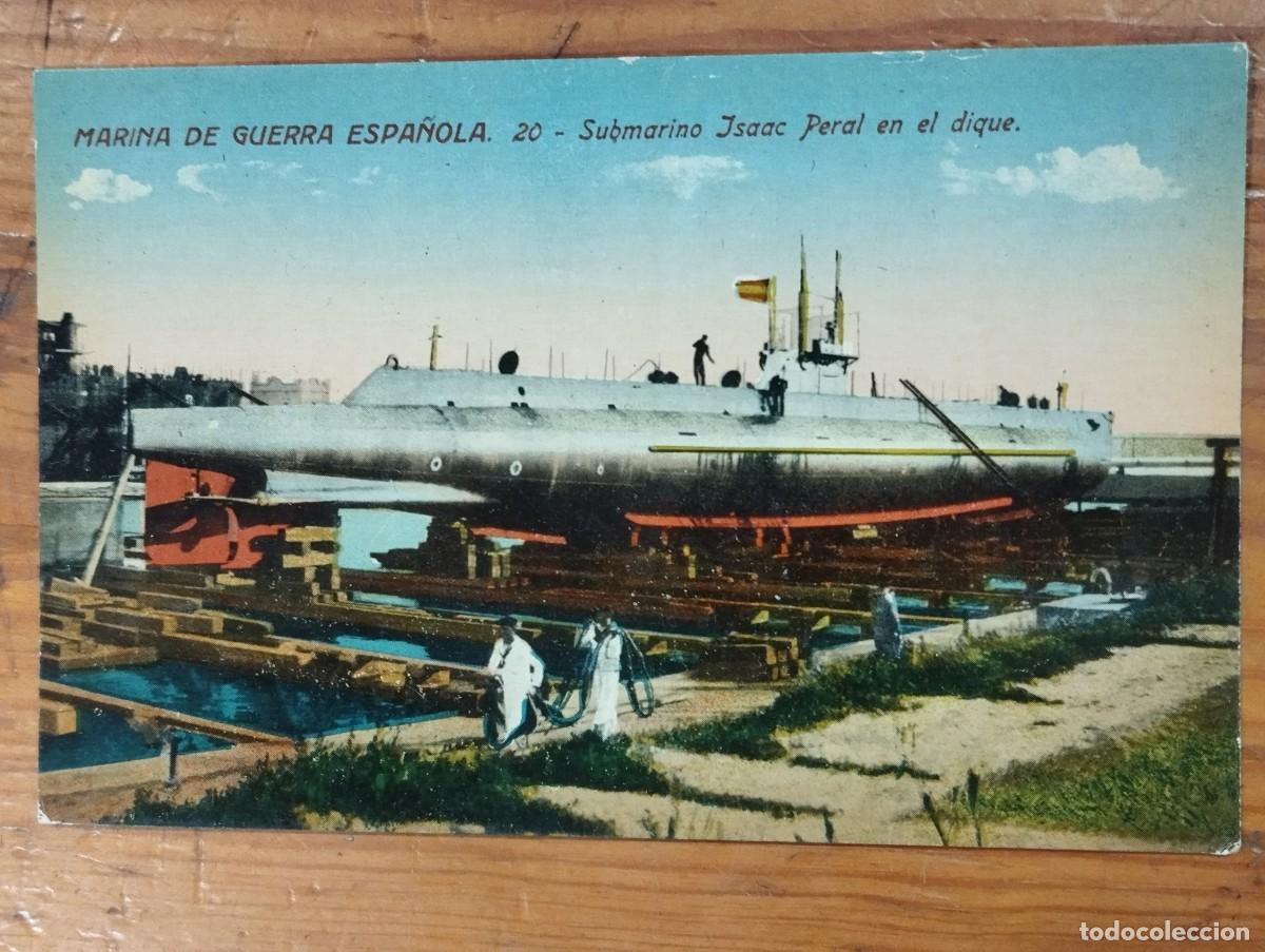 Postales: Tarjeta Postal Antigua - Marina de Guerra Espa&ntilde;ola: Submarino Isaac Peral en el dique (N&ordm; 20)