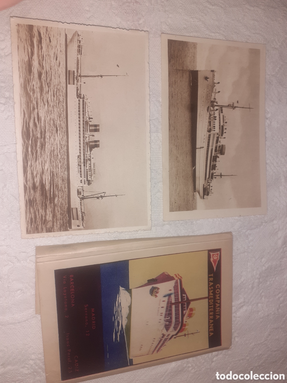 Postales: CARPETILLA CON DOS POSTALES SIN USAR. COMPA&Ntilde;IA TRASMEDITERRANEA. ORIGINALES. A&Ntilde;OS 20