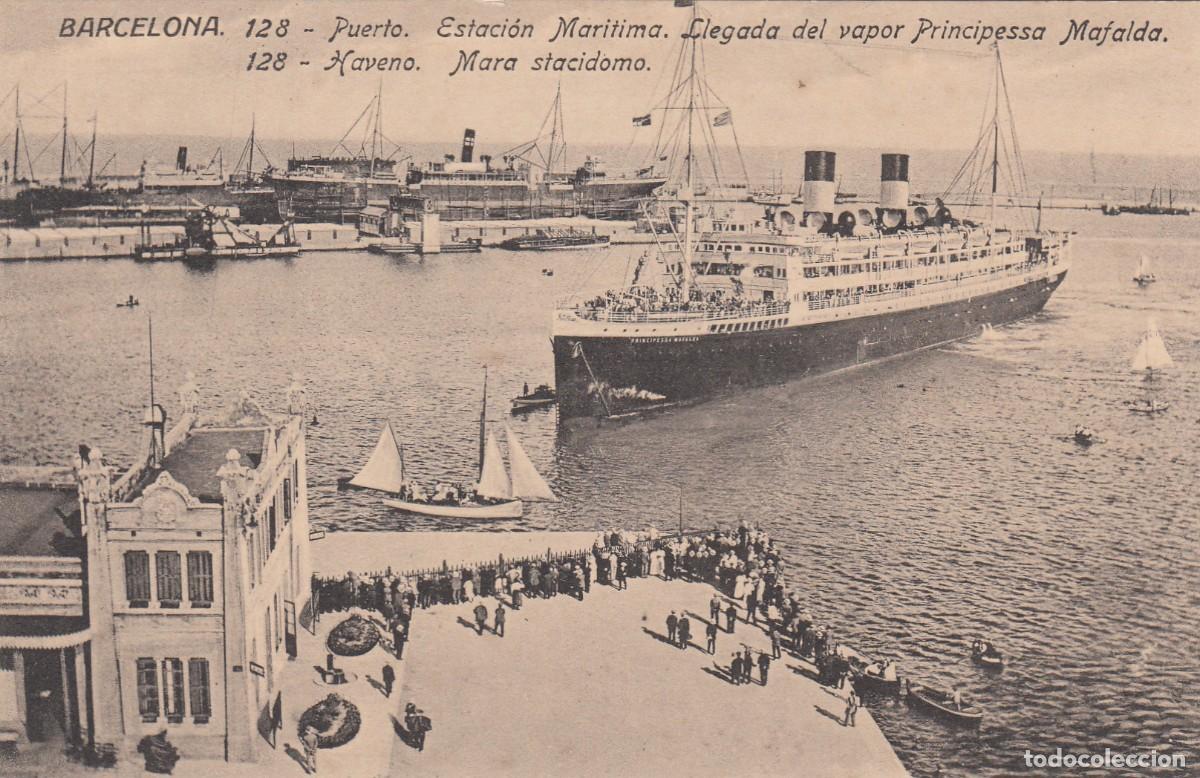 Postcards: POSTAL BARCO - LLEGADA DEL VAPOR PRINCESSA MAFALDA - BARCELONA - TITULO EN ESPERANTO