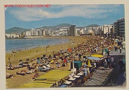 Postales: 2295-LAS PALMAS DE GRAN CANARIA-PLAYA DE LAS CANTERAS.Circulada a&ntilde;o 73.