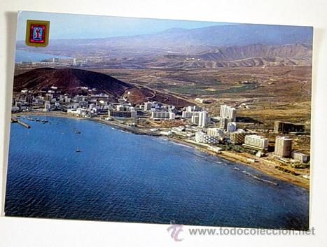 Postales: 38-COSTA SUR.TENERIFE.VISTA AEREA DE LOS CRISTIANOS Y PLAYA DE LAS AMERICAS.No circulada.