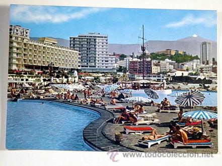 Postales: TF-46.PUERTO DE LA CRUZ.TENERIFE,PANORAMICA DESDE LA PISCINA MUNICIPAL.No circulada.