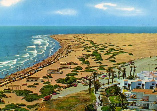 Postales: GRAN CANARA 1233 PLAYA DEL INGL&Eacute;S Y LAS DUNAS ESCRITA CIRCULADA SELLO A&Ntilde;OS 70