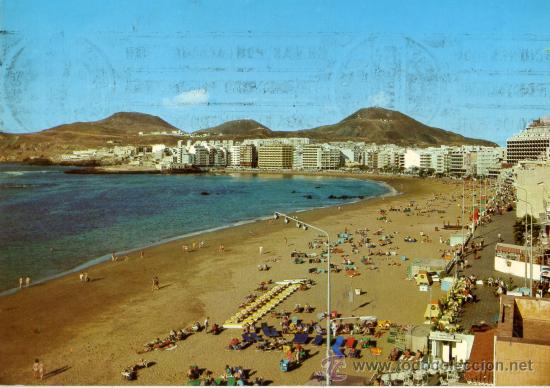 Postales: PLAYA DE LAS CANTERAS COLECCI&Oacute;N LAS AFORTUNADAS ESCRITA CIRCULADA CUATRO SELLOS