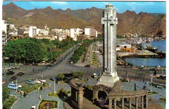 Postales: POSTAL  DE SANTA CRUZ DE  TENERIFE,  PLAZA ESPA&Ntilde;A Y AVENIDA ANAGA (CIRCULADA)
