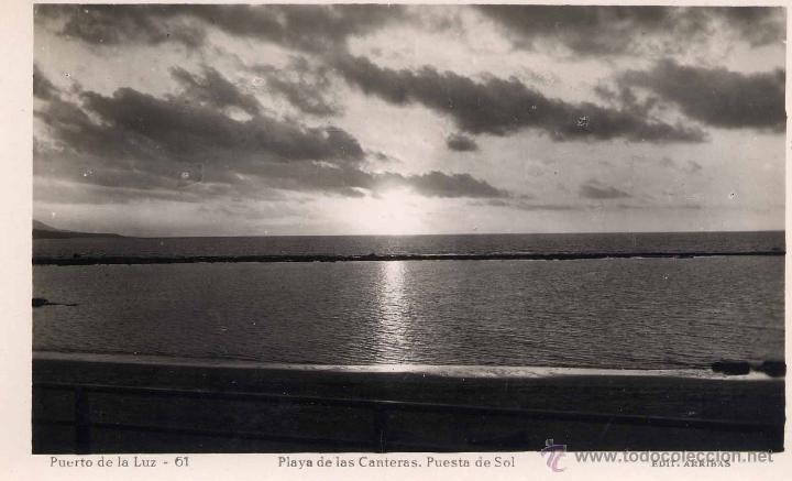 Postales: PUERTO DE LA LUZ (GRAN CANARIA).- PLAYA DE LAS CANTERAS.-PUESTA DE SOL