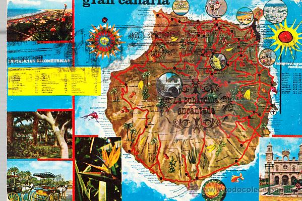 Postales: POSTAL - CANARIAS - GRAN CANARIA - MAPA ISLA - CIRCULADA CON SELLO EN 1972